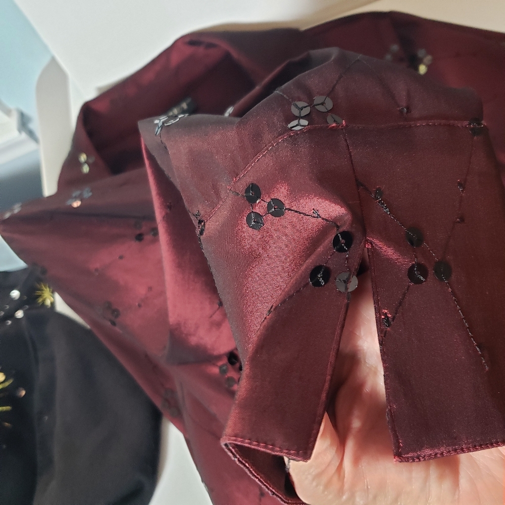 Vtg Oxblood Cachet Rheinstones Seqins Evening Faux Wrap Formal Blouse Top 16 - Picture 9 of 12